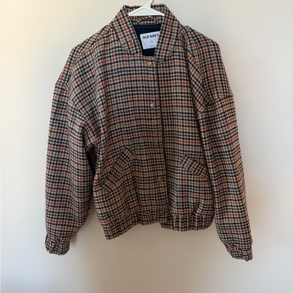 Old Navy Women's Houndstooth Bomber Jacket - Black and Brown